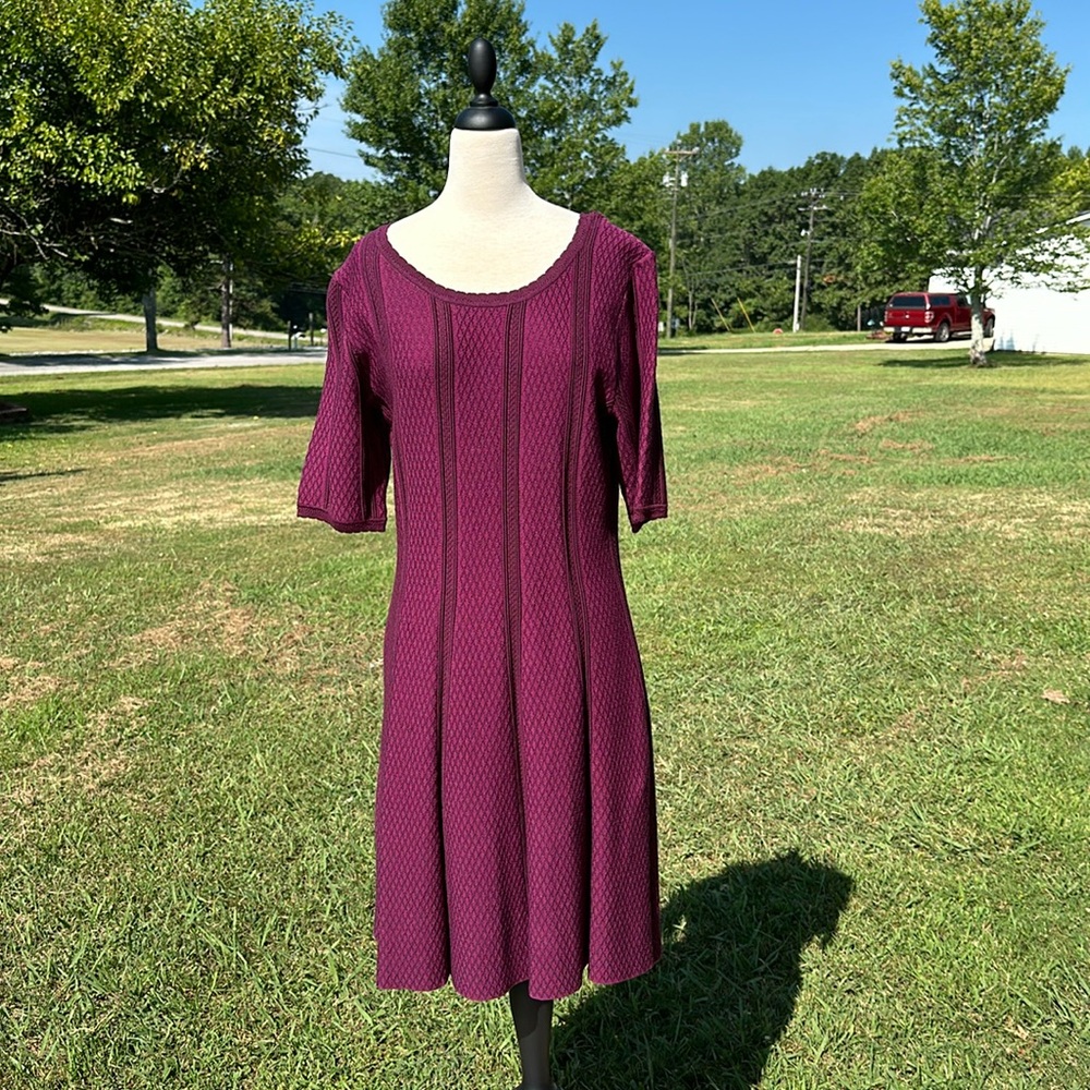 Dressbarn Women's Burgundy Short Sleeve Dress